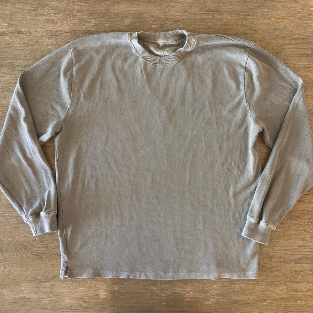 Alex Crane 100% Organic Cotton Long Sleeve Crewneck Shirt Mens L Taupe Portugal